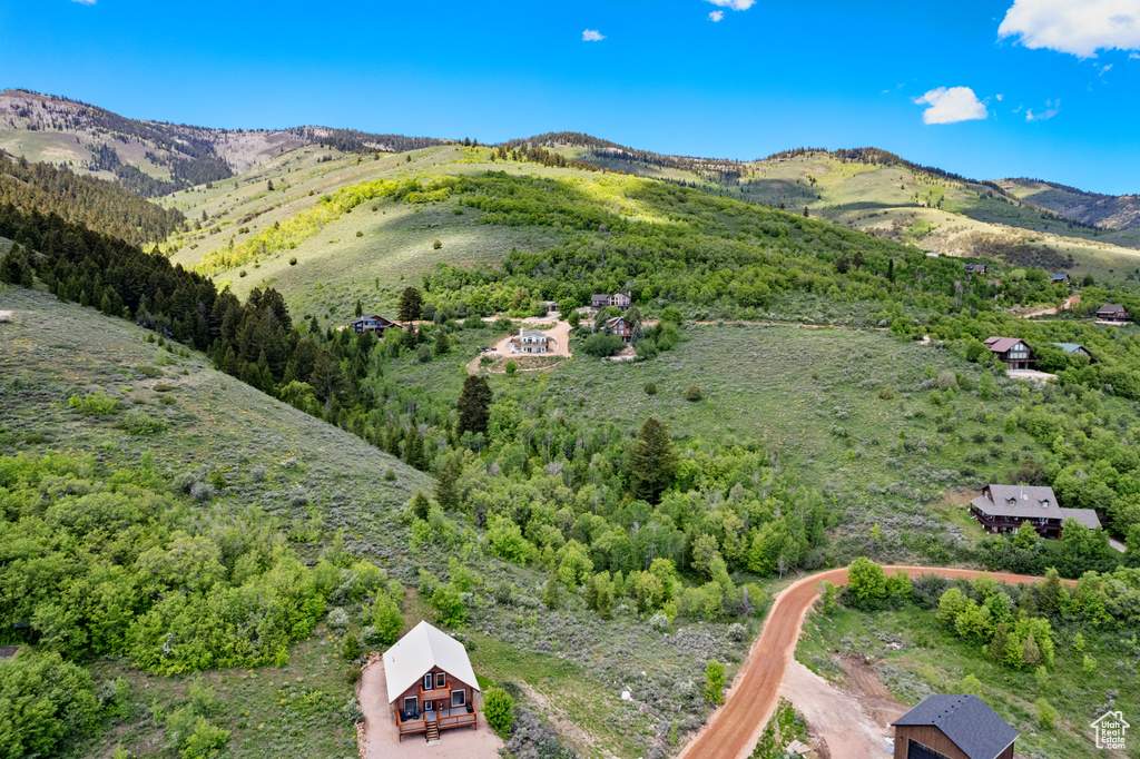 Aerial overview of property's location with a mountainous background