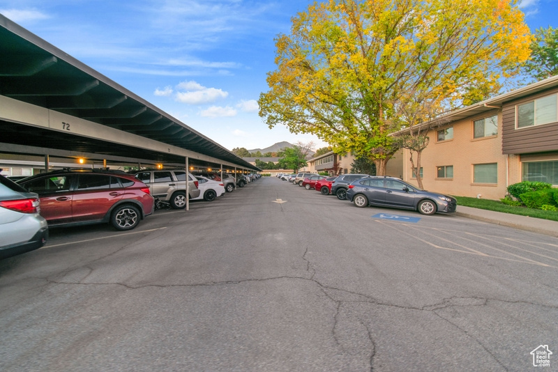 View of partially covered parking lot