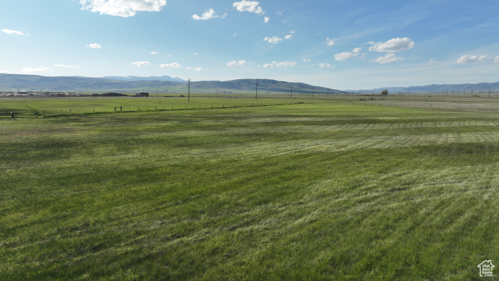 Mountain view with rural landscape and agricultural land