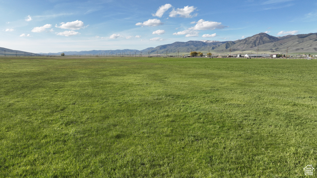 Mountain view with rural landscape and agricultural land