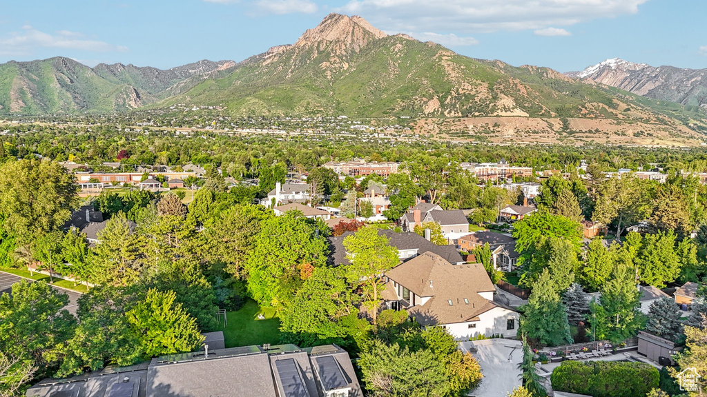 Aerial overview of property's location featuring mountains