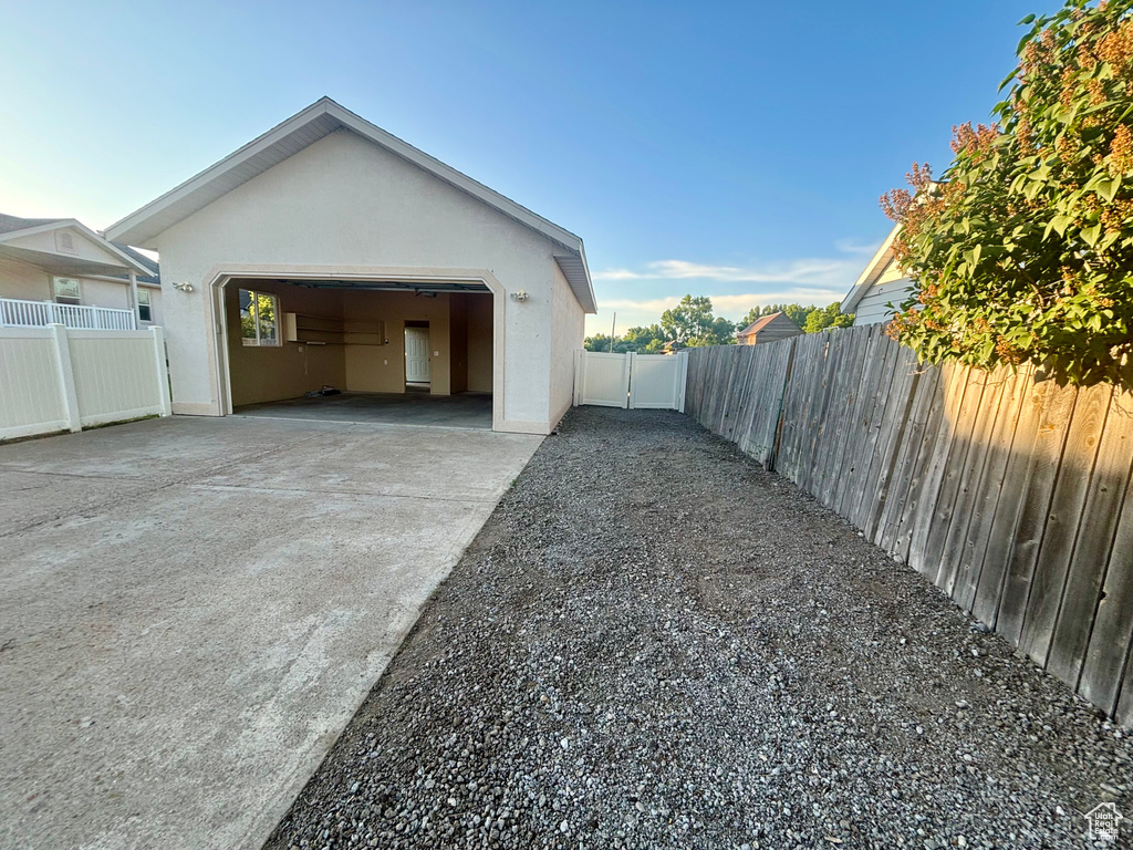 View of detached garage