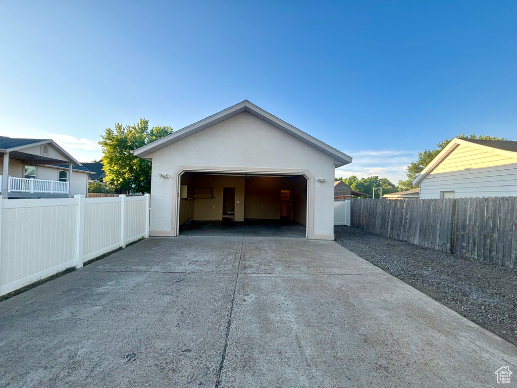 View of detached garage