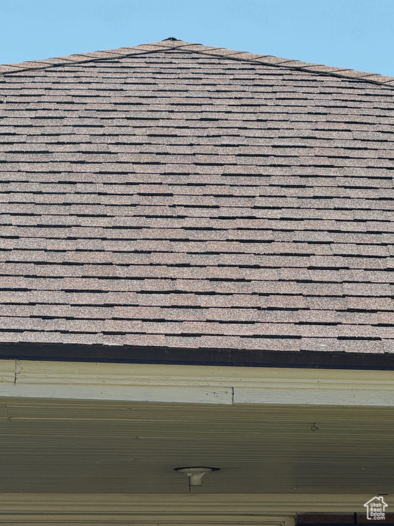 Exterior view of roof with shingles