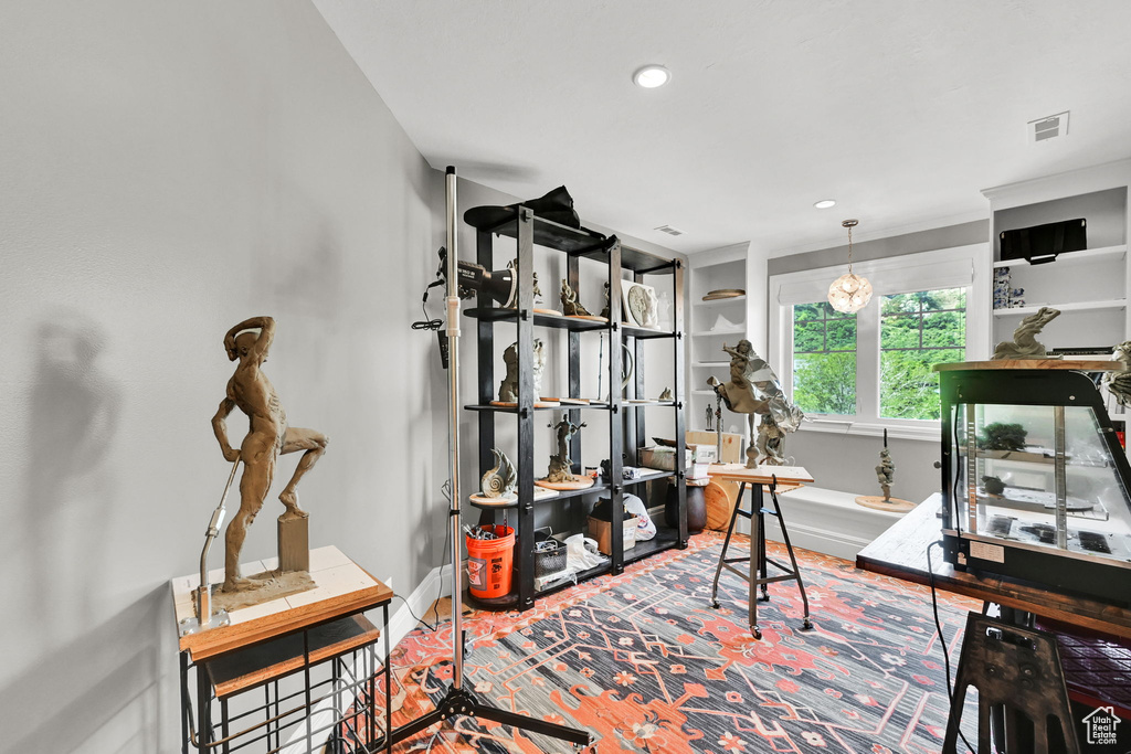Home office featuring baseboards and recessed lighting