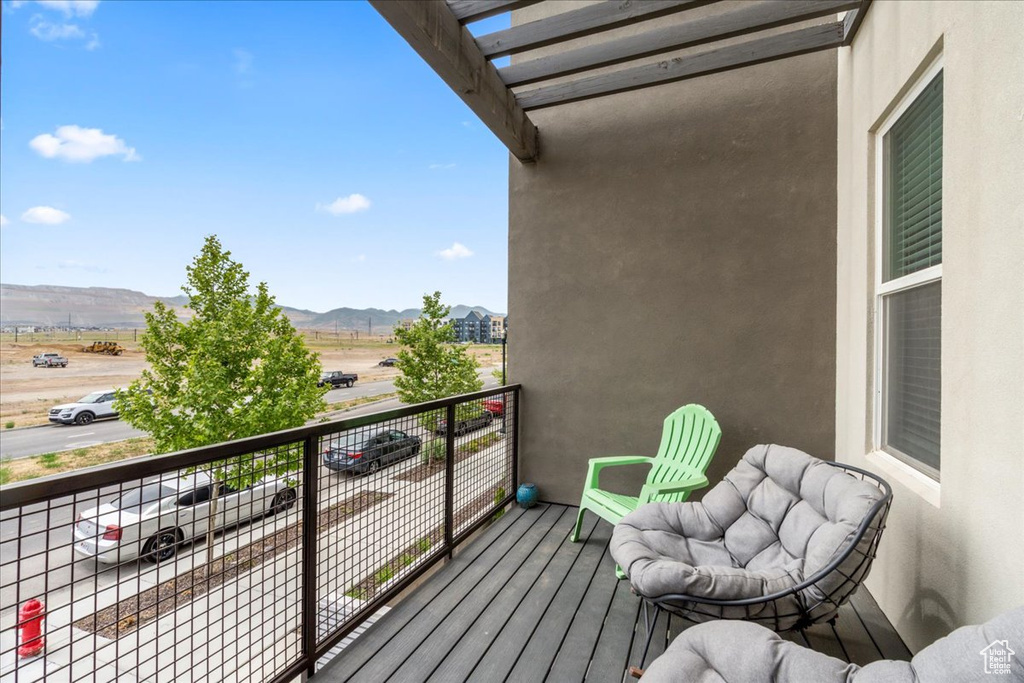 Balcony with a mountain view