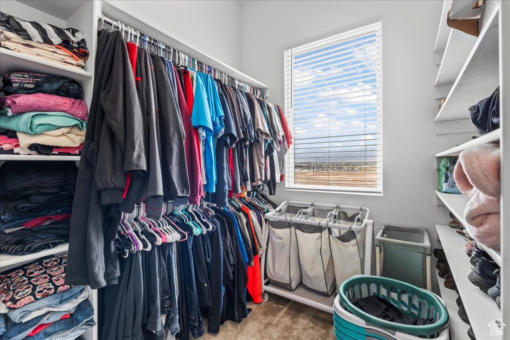 Spacious closet with carpet