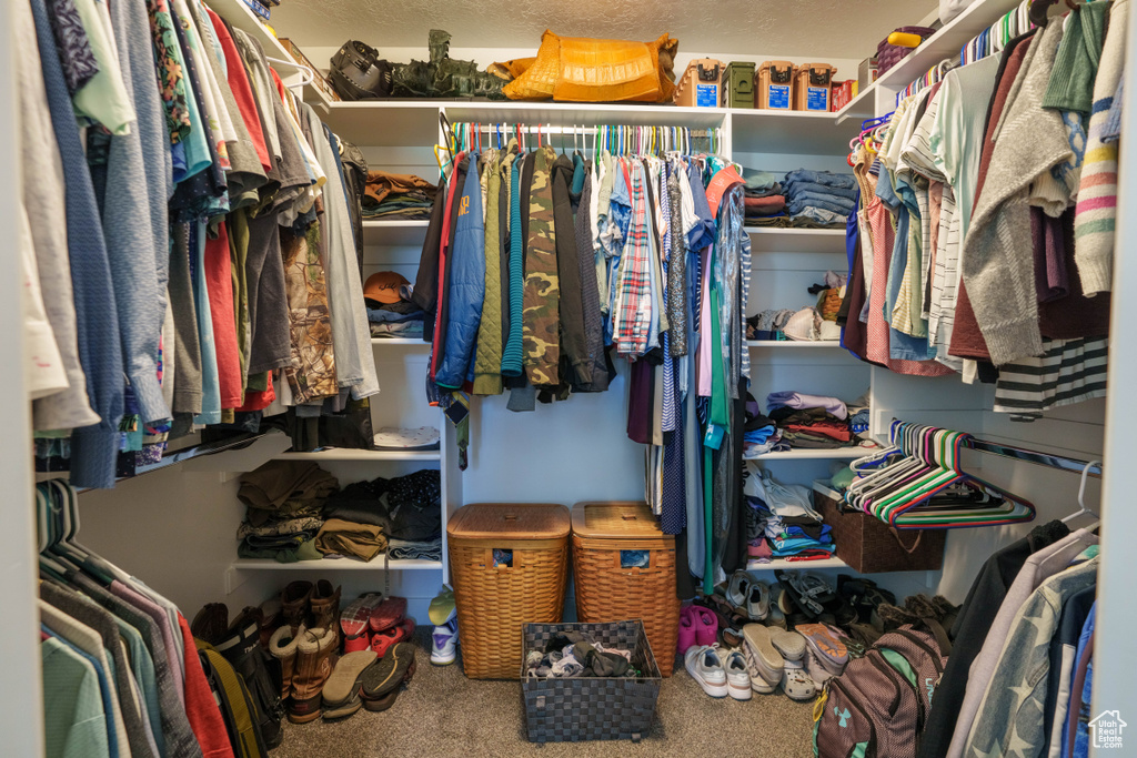 Spacious closet with carpet floors
