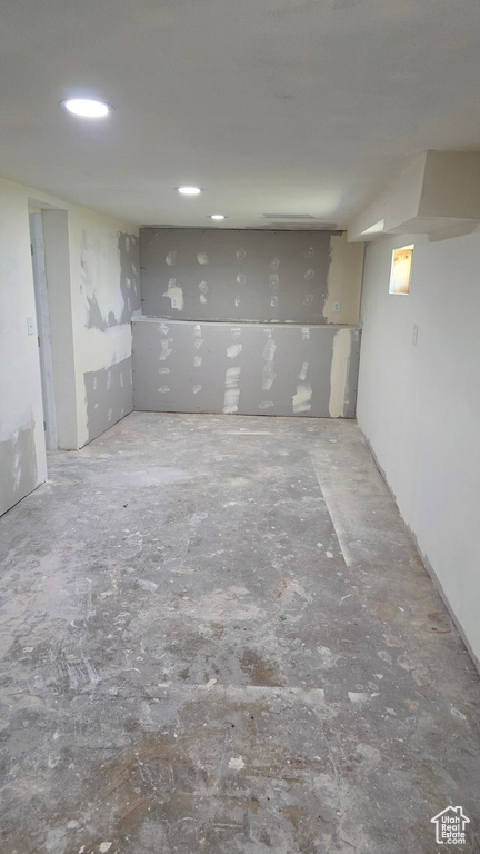 Finished below grade area featuring recessed lighting