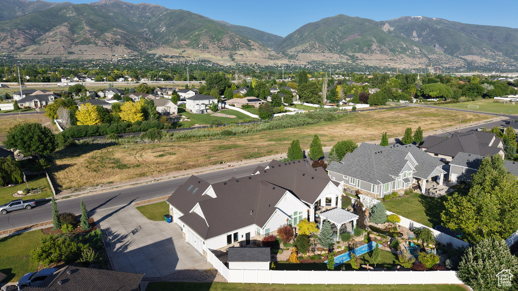 Aerial perspective of suburban area with mountains