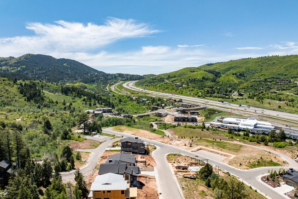 Bird's eye view of mountains and a heavily wooded area
