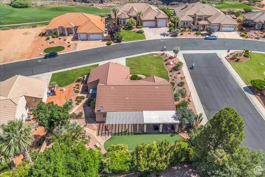Aerial view of residential area with a golf course