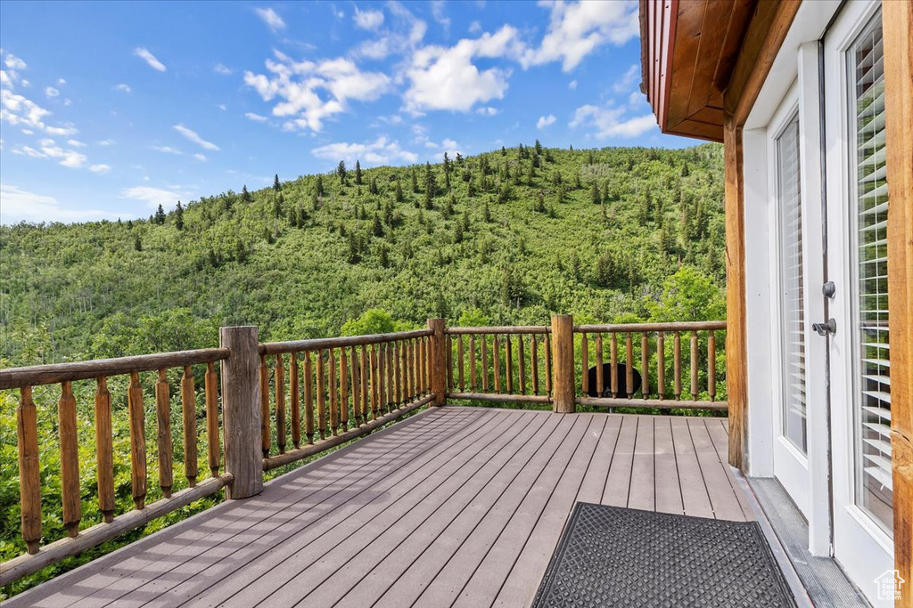 Wooden terrace with a forest view