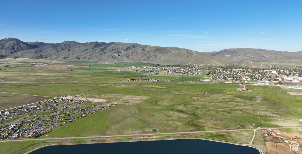 View of mountain background featuring a nearby body of water