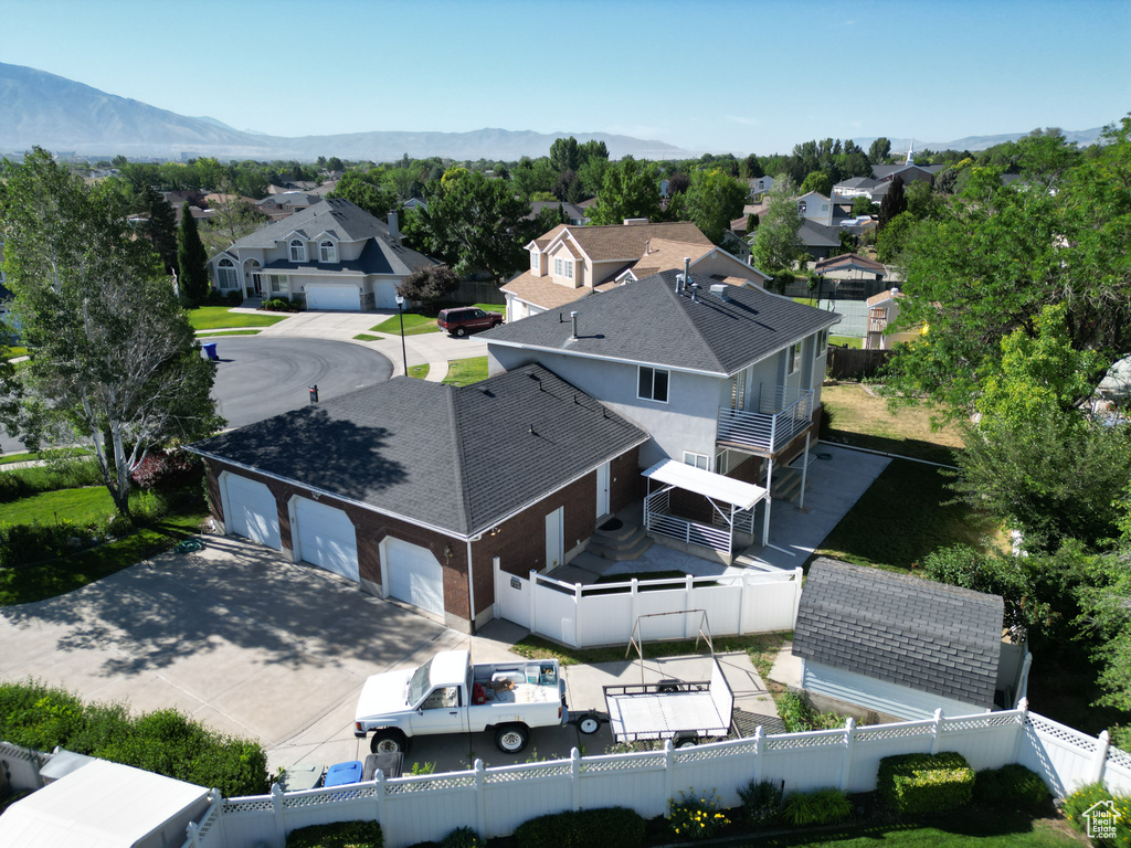 Aerial perspective of suburban area with mountains