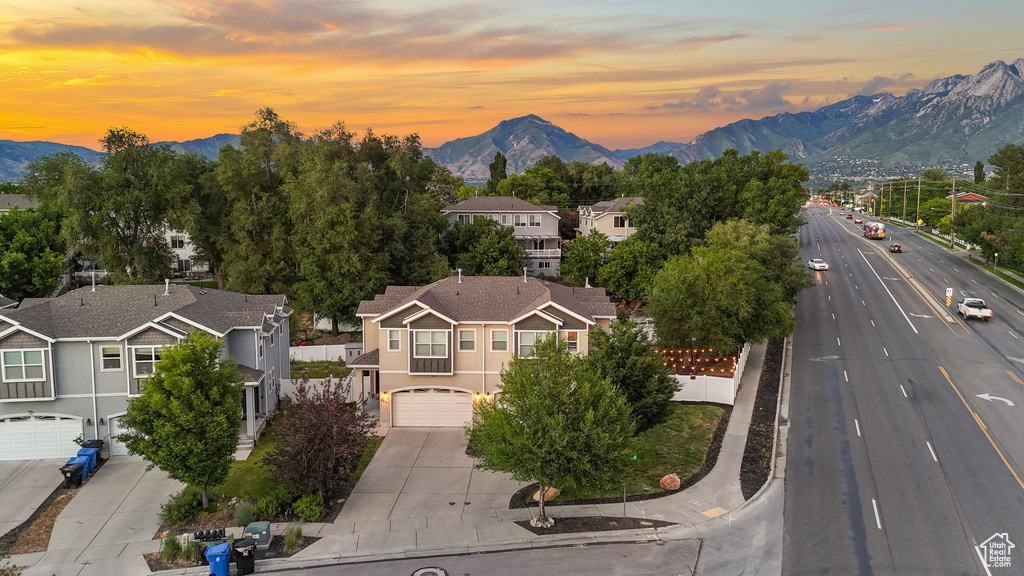 View of mountain background with nearby suburban area