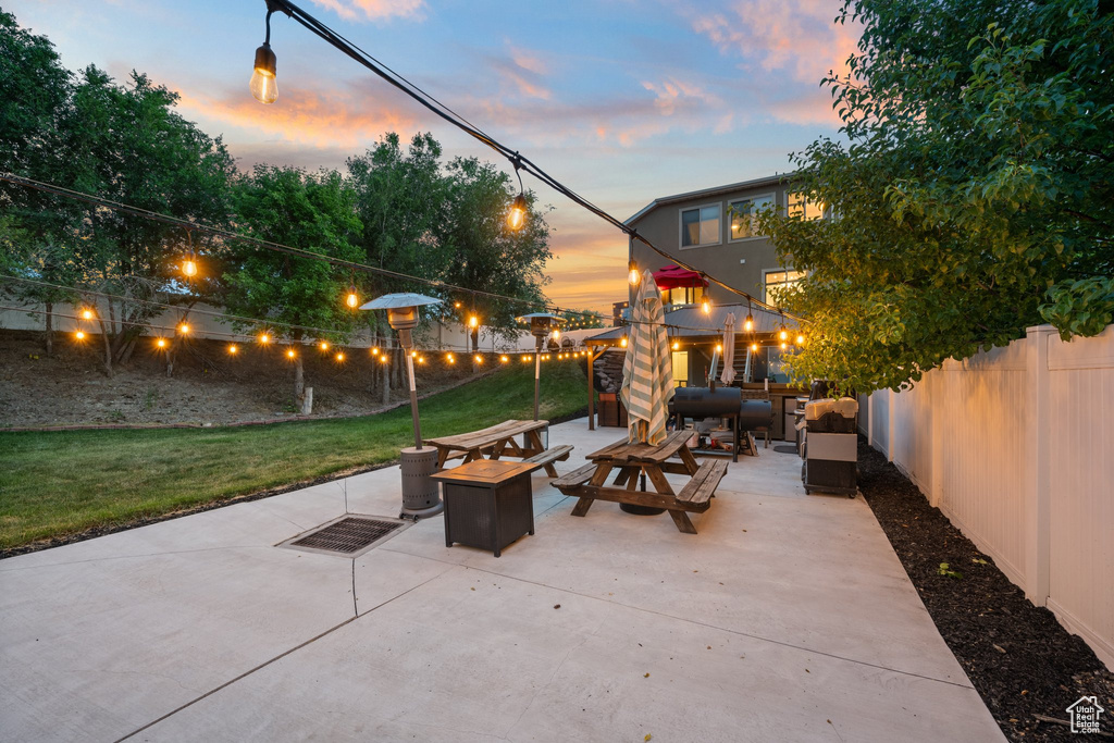 View of patio / terrace with an outdoor living space with a fire pit