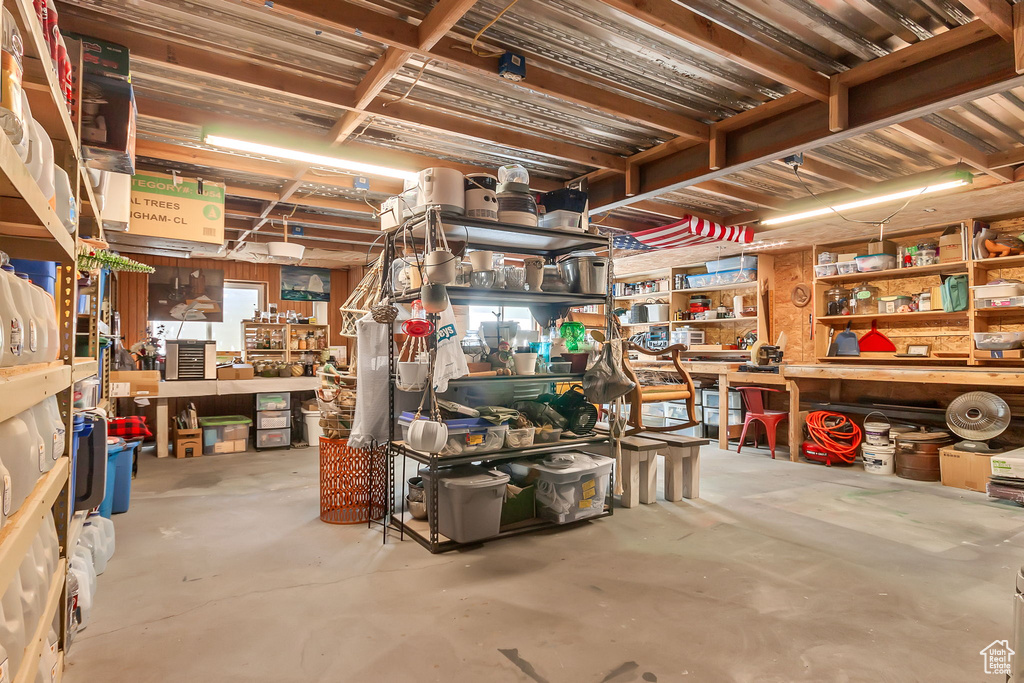 Below grade area with a workshop area