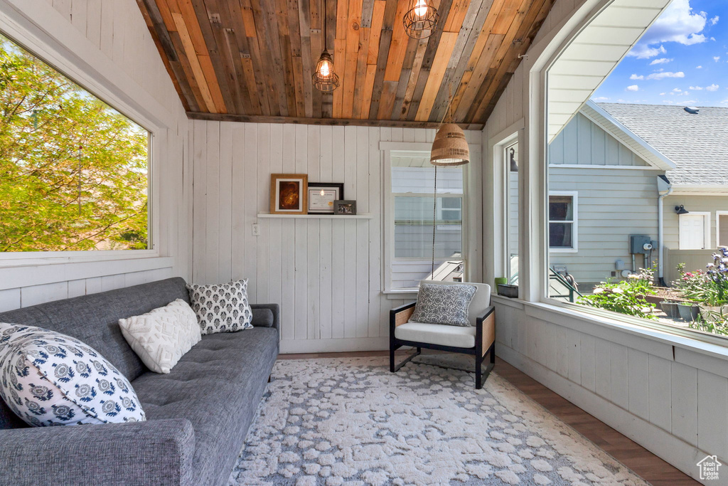 Sunroom with vaulted ceiling