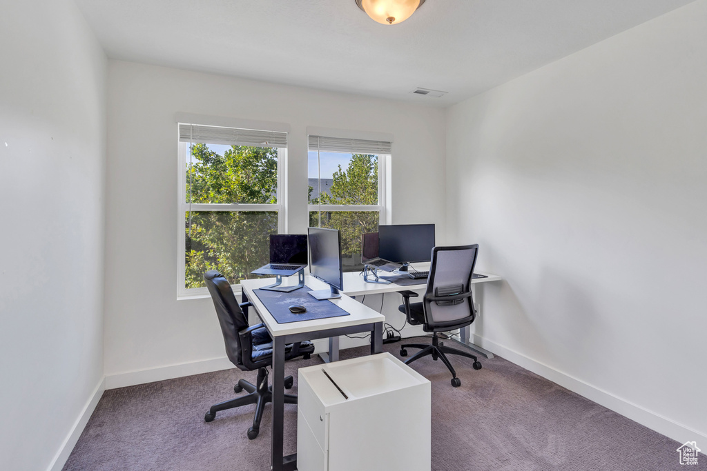 Office area with carpet floors and baseboards