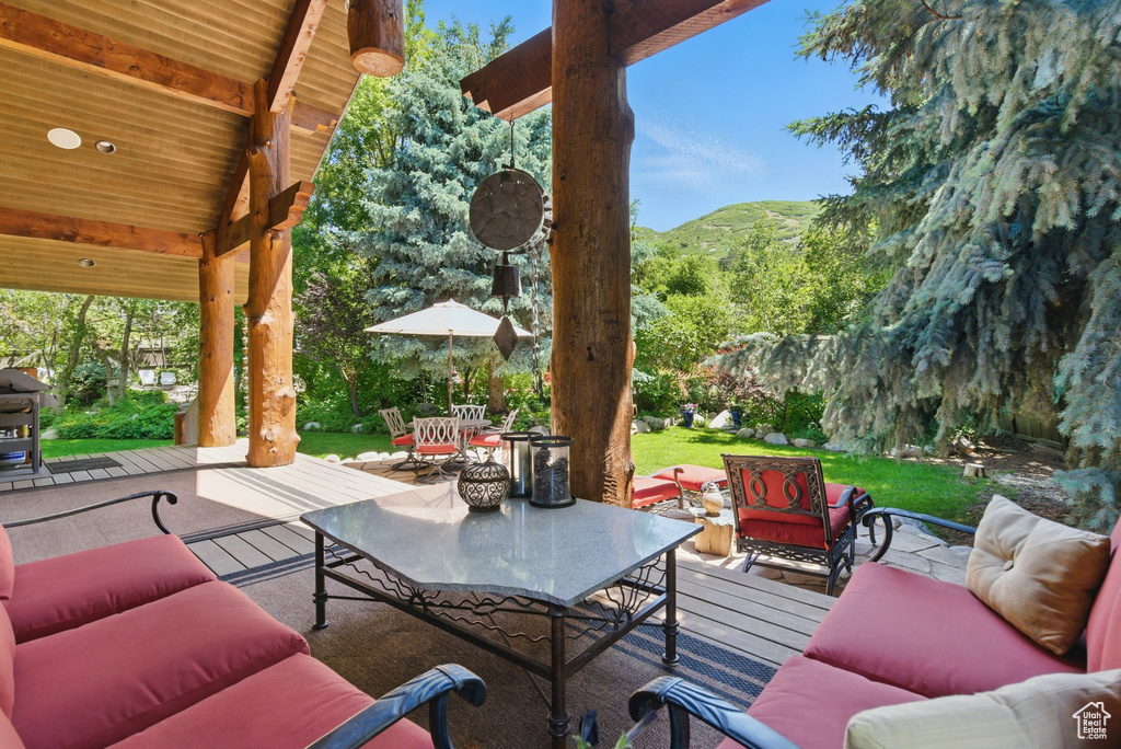 View of patio / terrace featuring an outdoor living space and outdoor dining area