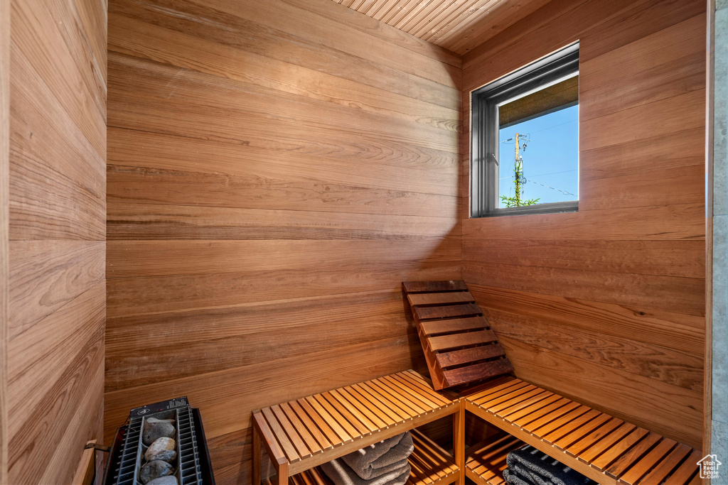 Relaxing sauna with wooden walls