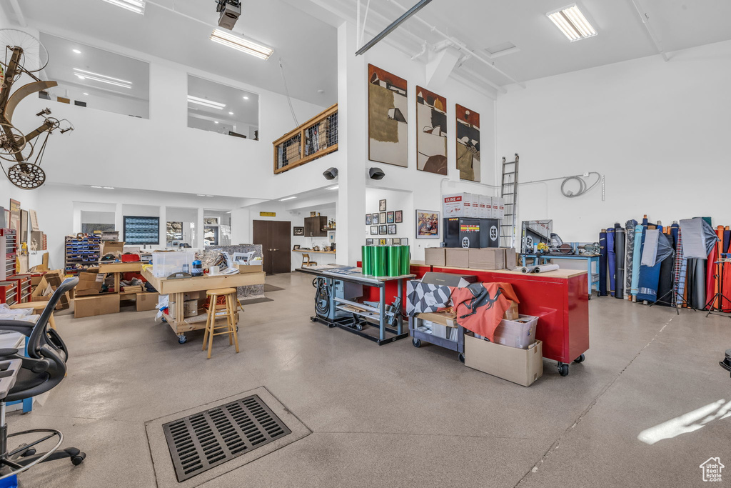 Garage with a workshop area