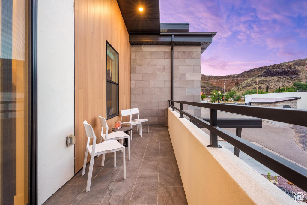 Balcony with a mountain view