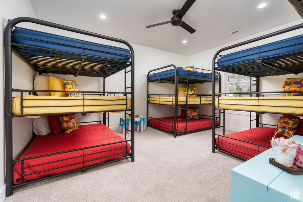 Carpeted bedroom featuring recessed lighting