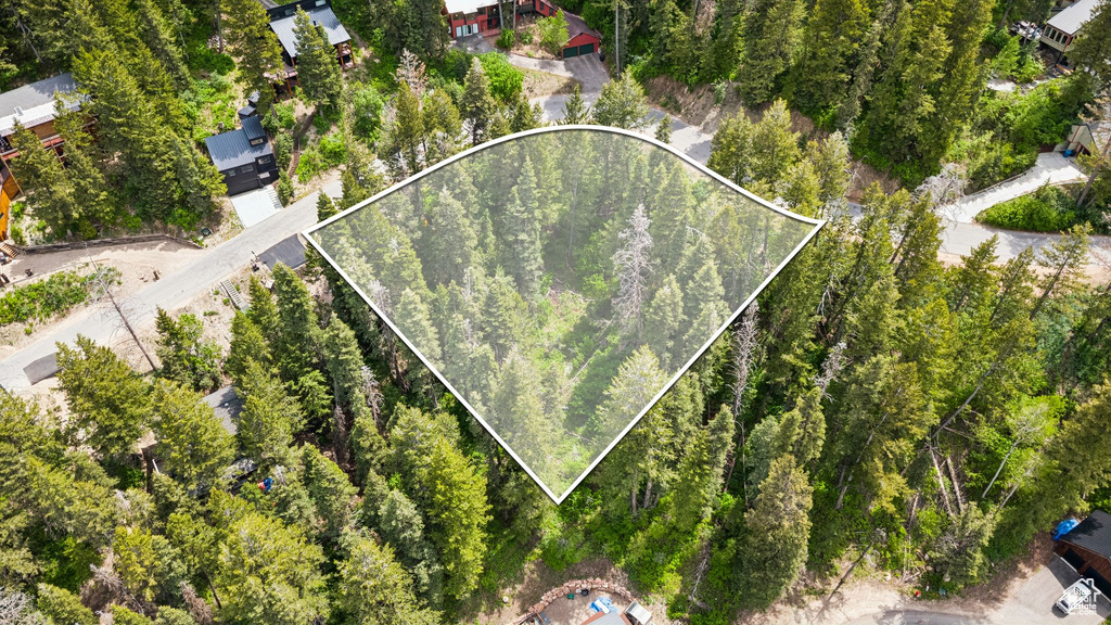 Aerial overview of property's location featuring property parcel outlined