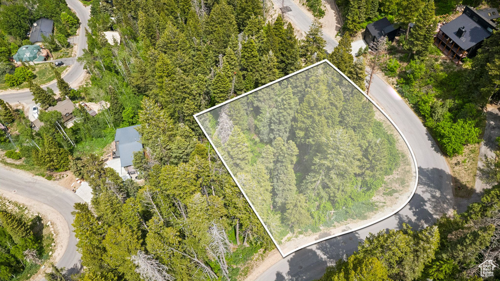 Aerial overview of property's location with property boundaries highlighted