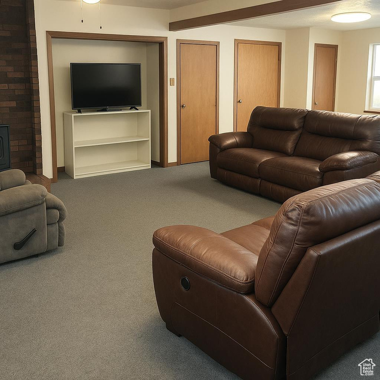 Living room with carpet floors