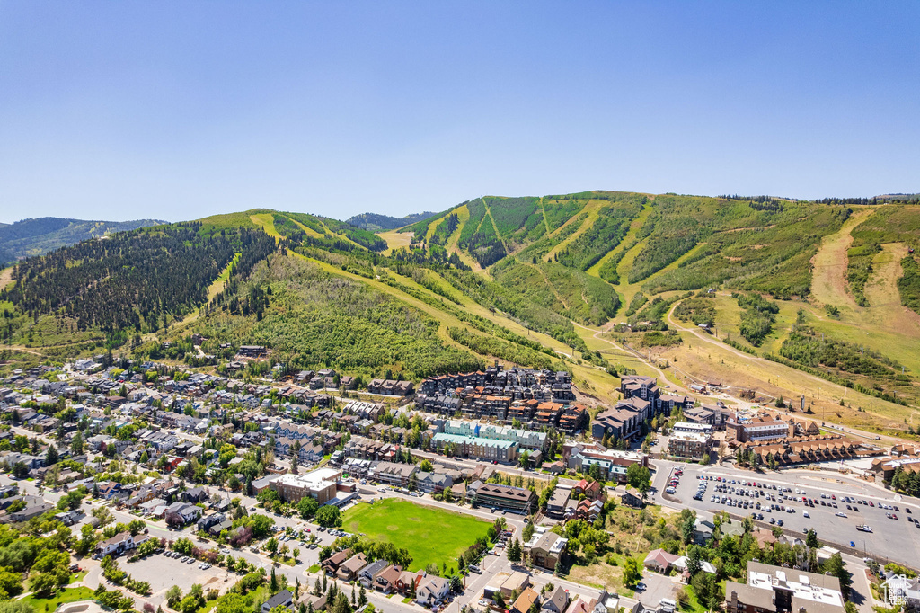 Aerial view of a mountain backdrop