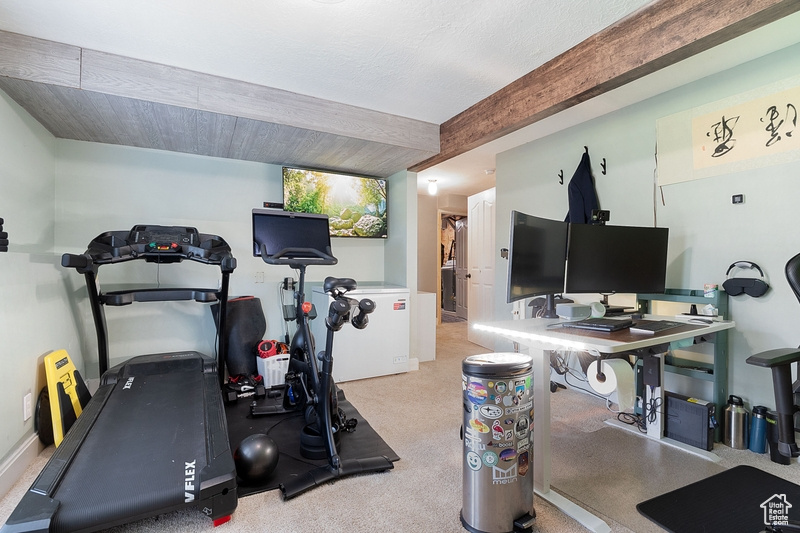Workout area with carpet floors