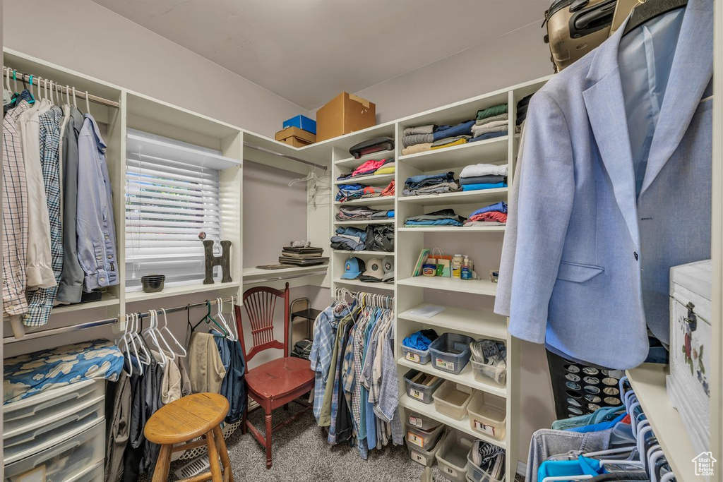 Walk in closet with carpet flooring
