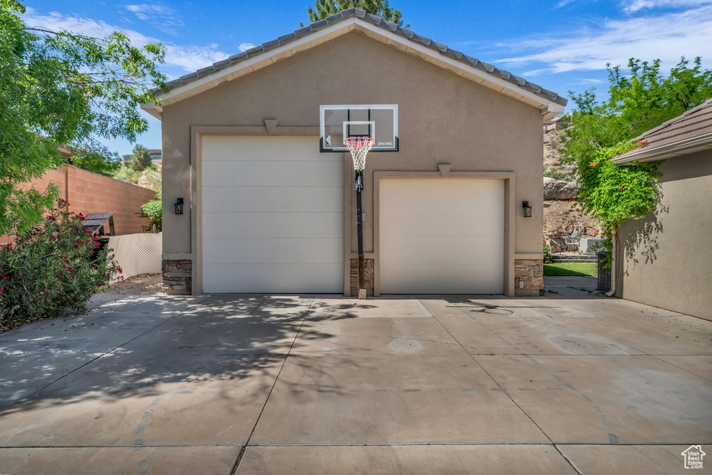 View of detached garage