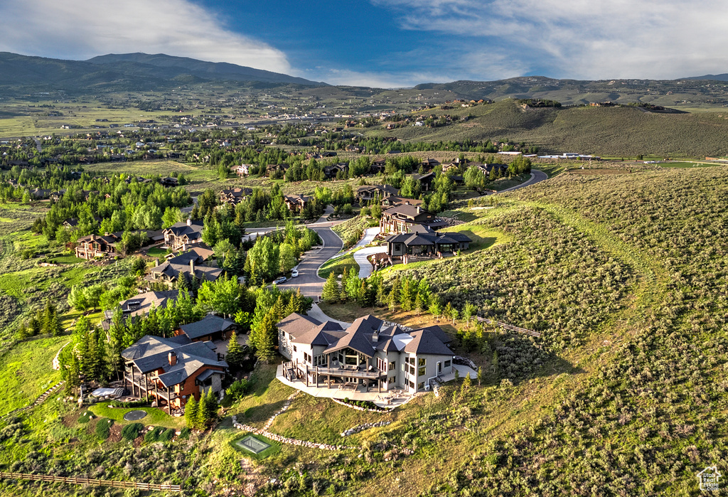 Bird's eye view of a mountainous background