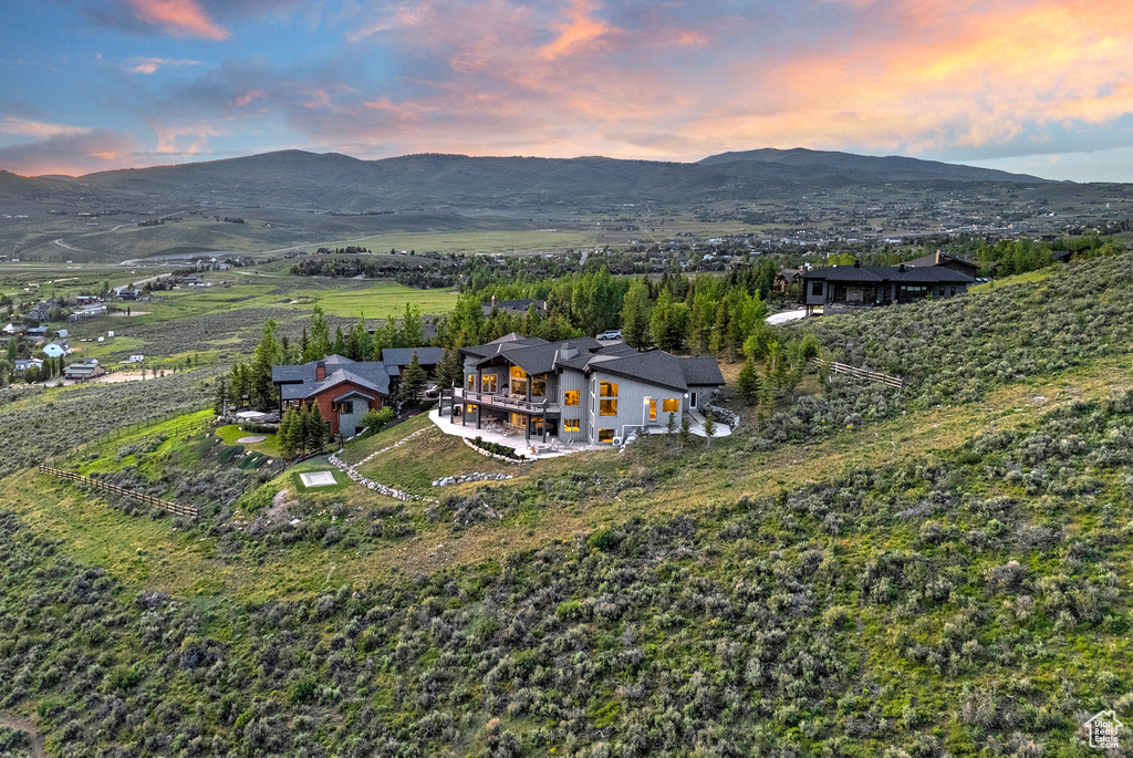 View from above of property with mountains
