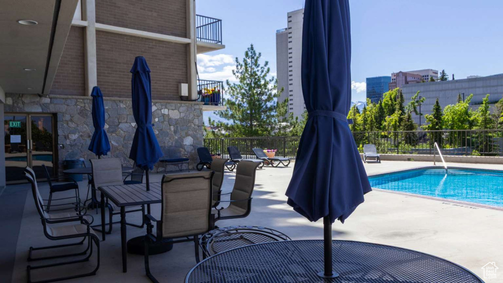 View of pool featuring a patio