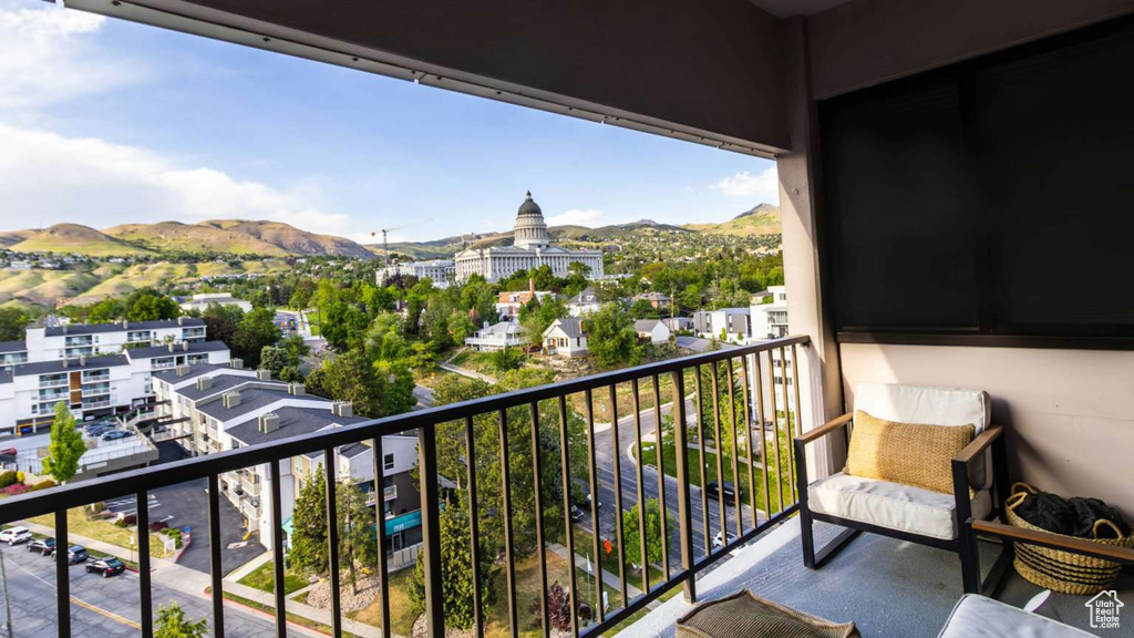 Balcony with a mountain view