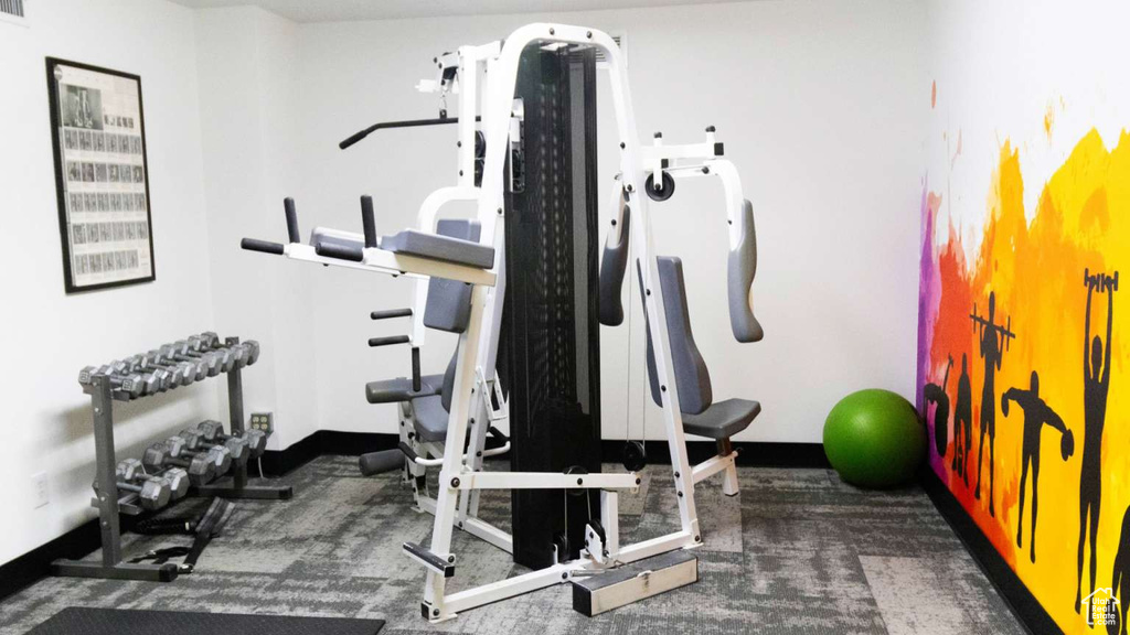 Exercise area featuring carpet