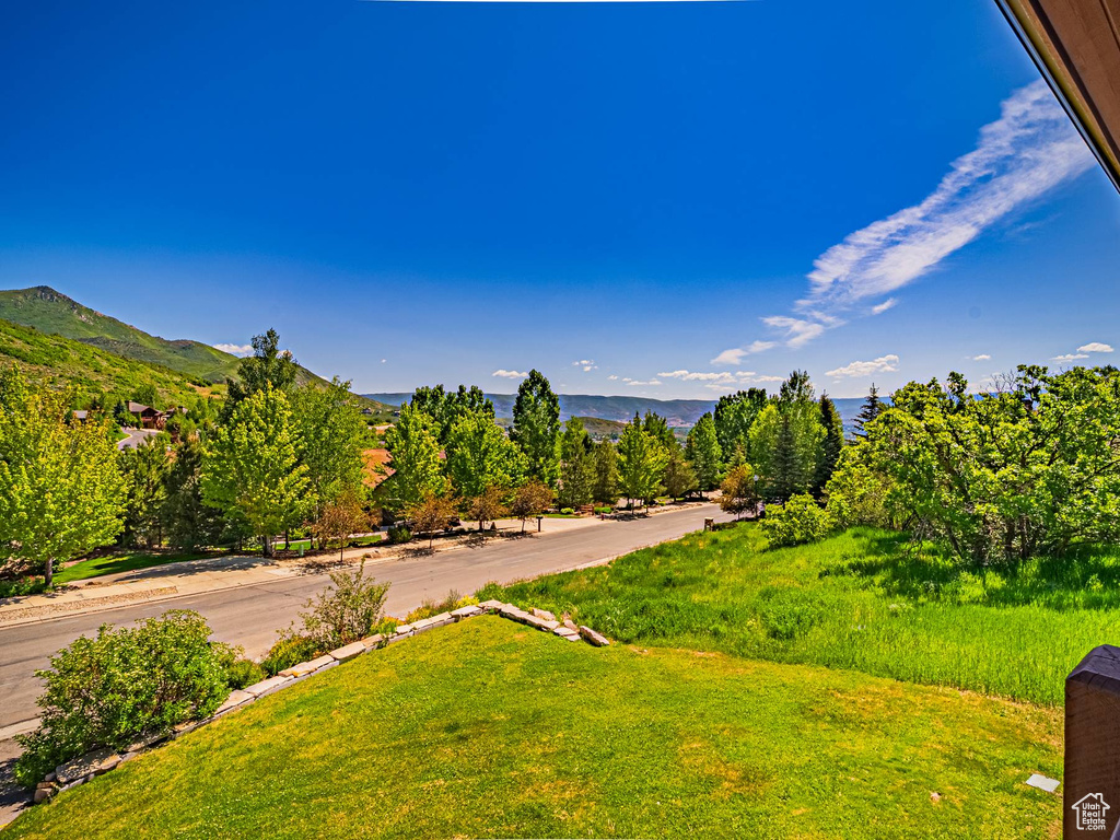 View of green lawn with a mountain view