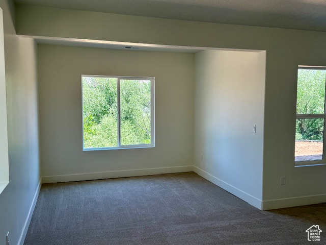 Carpeted empty room featuring baseboards