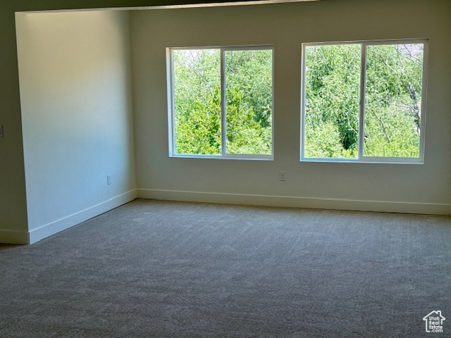 Empty room featuring baseboards and carpet flooring