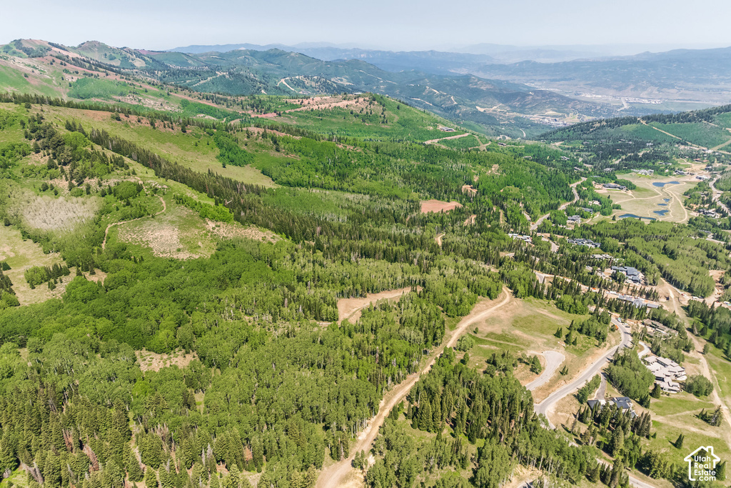 Expansive mountain landscape featuring dense green tree coverage and scattered residential developments