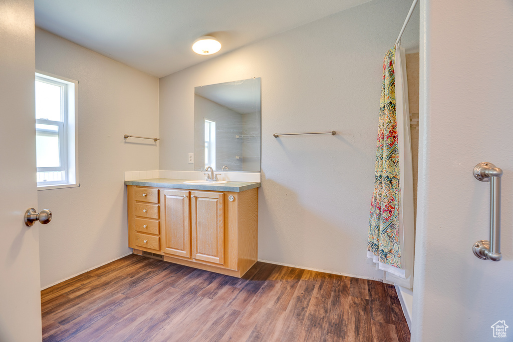 Bathroom with vanity and wood finished floors