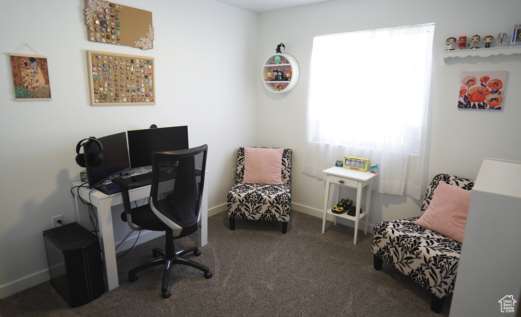 Carpeted office space with plenty of natural light and baseboards