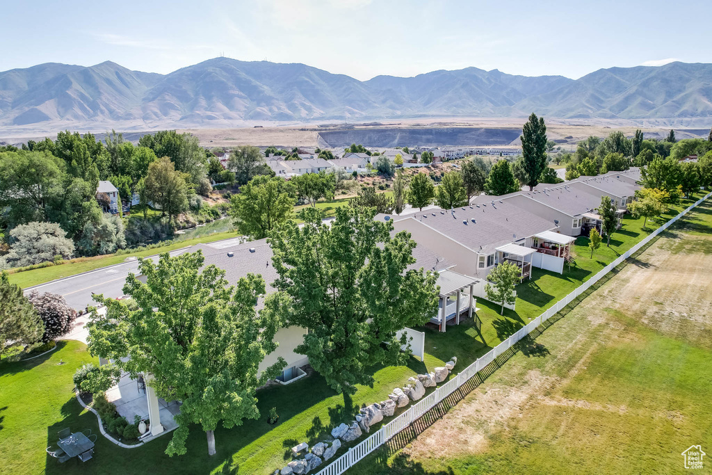 Aerial perspective of suburban area featuring mountains