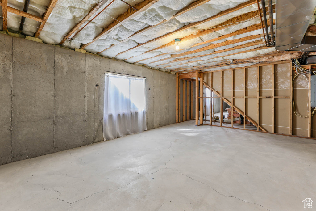 Basement with a heating unit