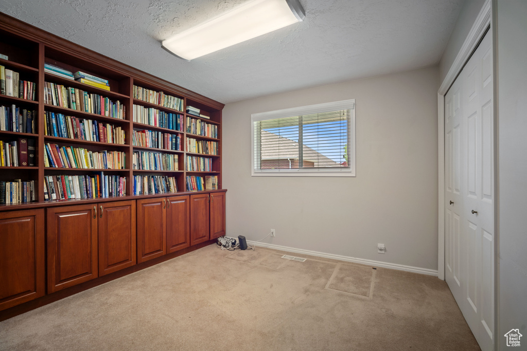Unfurnished room featuring carpet floors, a textured ceiling, and baseboards